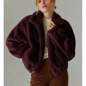 Lucky Brand Burgundy Faux Shearling Teddy Jacket Full Zip Plush Coat Large